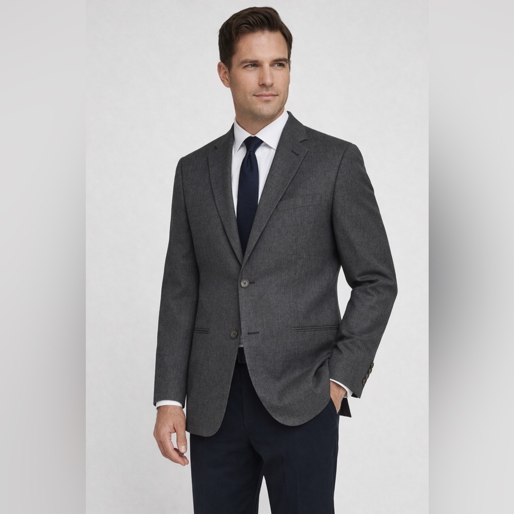 Kasper 42R Gray 100% Virgin Wool Blazer Two Button Sport Coat